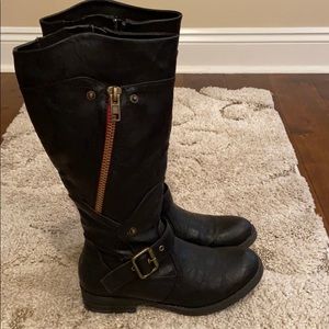 Vegan leather black with red detail riding boots